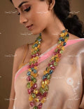 VeroniQ Trends-Elegant Layered Multicolor Beads Jaipuri Mala Necklace Kundan-Gold Plated-Wedding Jewellery-Punjabi Jewellery-South Indian-Thappa Jewellery