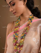 VeroniQ Trends-Elegant Layered Multicolor Beads Jaipuri Mala Necklace Kundan-Gold Plated-Wedding Jewelry-Punjabi Jewelry-South Indian-Thappa Jewelry