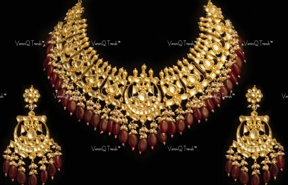 VeroniQ Trends-Traditional Bridal Gold Plated Pachi Kundan Choker Necklace Pachi Kundan-Gold Plated-Wedding Jewellery-Punjabi Jewellery-South Indian-Thappa Jewellery