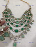 VeroniQ Trends-Elegant Bridal Emerald Green Kundan And Polki Long Necklace Kundan-Gold Plated-Wedding Jewelry-Punjabi Jewelry-South Indian-Thappa Jewelry