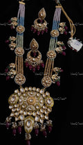 VeroniQ Trends-Elegant Multicolor Layered Gold Plated White Meenakari Kundan Long Necklace Kundan-Gold Plated-Wedding Jewellery-Punjabi Jewellery-South Indian-Thappa Jewellery