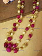 VeroniQ Trends-Beautiful Layered Gold Plated Pearl Kundan And Faux Ruby Beads Mala Necklace Kundan-Gold Plated-Wedding Jewelry-Punjabi Jewelry-South Indian-Thappa Jewelry