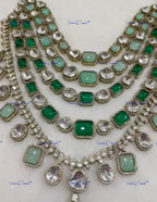 VeroniQ Trends-Elegant Bridal Emerald Green Kundan And Polki Long Necklace Kundan-Gold Plated-Wedding Jewelry-Punjabi Jewelry-South Indian-Thappa Jewelry