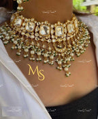 VeroniQ Trends-Traditional Bridal Gold Plated Pachi Kundan Choker Necklace Pachi Kundan-Gold Plated-Wedding Jewelry-Punjabi Jewelry-South Indian-Thappa Jewelry