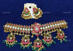 VeroniQ Trends-Traditional Temple Gold Plated Kemp Stone Pachi Kundan Choker Necklace Pachi Kundan-Gold Plated-Wedding Jewelry-Punjabi Jewelry-South Indian-Thappa Jewelry