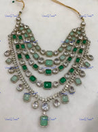 VeroniQ Trends-Elegant Bridal Emerald Green Kundan And Polki Long Necklace Kundan-Gold Plated-Wedding Jewelry-Punjabi Jewelry-South Indian-Thappa Jewelry