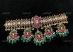 VeroniQ Trends-Traditional Temple Gold Plated Kemp Stone Pachi Kundan Choker Necklace Pachi Kundan-Gold Plated-Wedding Jewelry-Punjabi Jewelry-South Indian-Thappa Jewelry