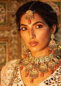 VeroniQ Trends-Traditional Bridal Gold Plated Meenakari Pachi Kundan Choker Necklace With Maang Tika And Earrings Pachi Kundan-Gold Plated-Wedding Jewellery-Punjabi Jewellery-South Indian-Thappa Jewellery
