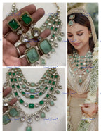VeroniQ Trends-Elegant Bridal Emerald Green Kundan And Polki Long Necklace Kundan-Gold Plated-Wedding Jewelry-Punjabi Jewelry-South Indian-Thappa Jewelry
