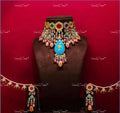 VeroniQ Trends-Traditional Bridal Navratan Stone Gold Plated Meenakari Beads Pachi Kundan Choker Necklace Pachi Kundan-Gold Plated-Wedding Jewellery-Punjabi Jewellery-South Indian-Thappa Jewellery