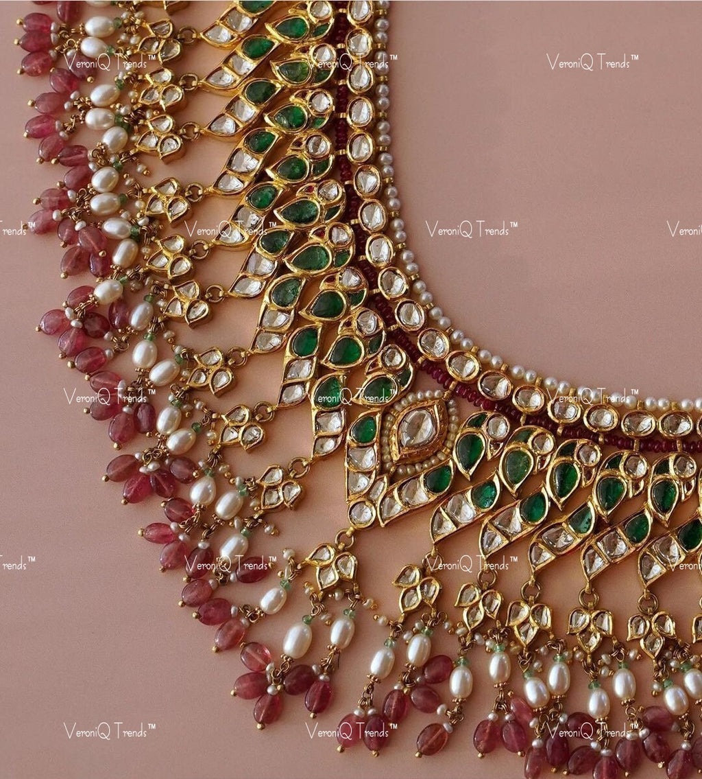 VeroniQ Trends-Traditional Bridal Kemp Stone Pachi Kundan Necklace Kundan-Gold Plated-Wedding Jewellery-Punjabi Jewellery-South Indian-Thappa Jewellery