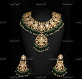 VeroniQ Trends-Traditional Bridal Gold Plated Pachi Kundan Necklace Pachi With Green Beads Kundan-Gold Plated-Wedding Jewellery-Punjabi Jewellery-South Indian-Thappa Jewellery