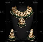 VeroniQ Trends-Traditional Bridal Gold Plated Pachi Kundan Necklace Pachi With Green Beads Kundan-Gold Plated-Wedding Jewelry-Punjabi Jewelry-South Indian-Thappa Jewelry