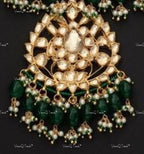 VeroniQ Trends-Traditional Bridal Gold Plated Pachi Kundan Necklace Pachi With Green Beads Kundan-Gold Plated-Wedding Jewelry-Punjabi Jewelry-South Indian-Thappa Jewelry