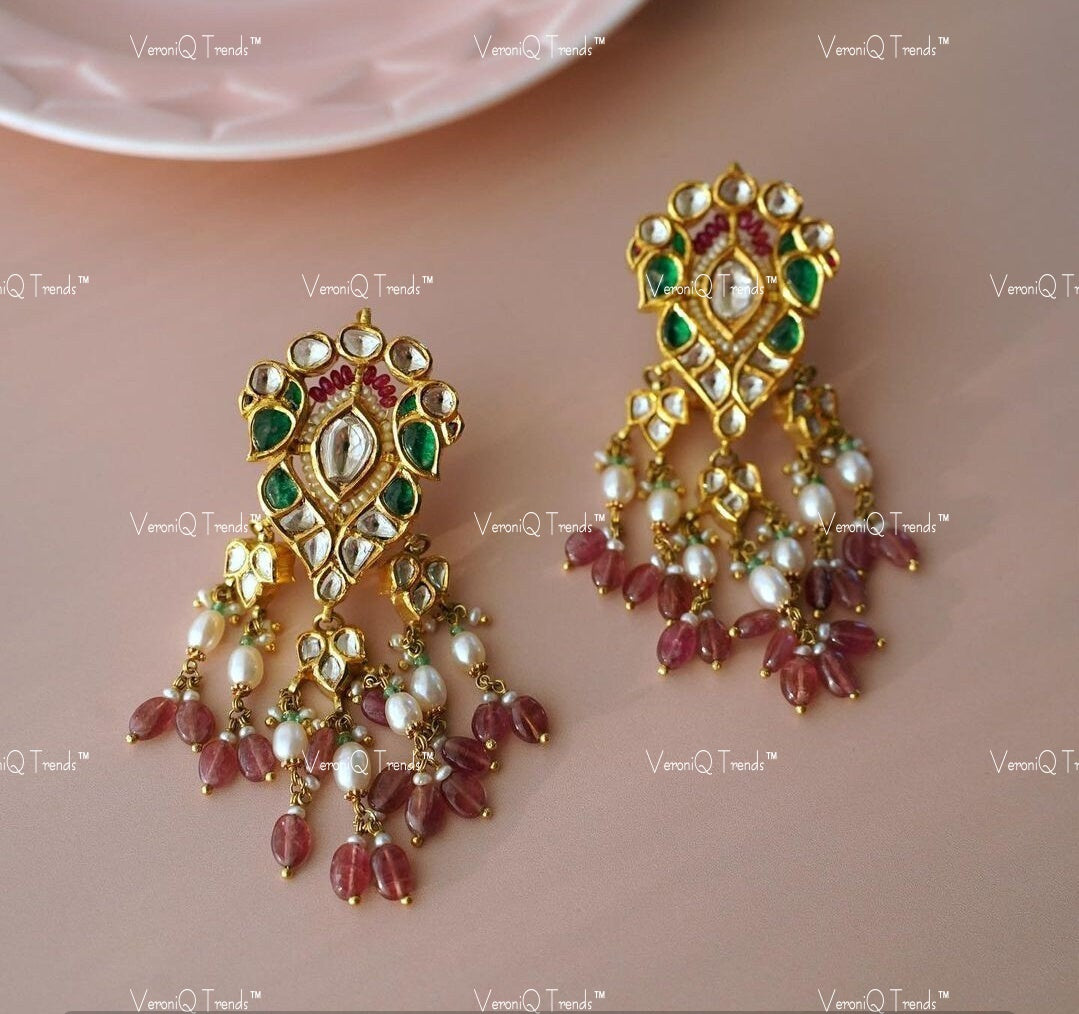 VeroniQ Trends-Traditional Bridal Kemp Stone Pachi Kundan Necklace Kundan-Gold Plated-Wedding Jewellery-Punjabi Jewellery-South Indian-Thappa Jewellery