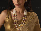 VeroniQ Trends-Jaipuri Mala Style Multistrand Pearl Gold Plated Kemp Stone Pachi Kundan Polki Long Necklace Kundan-Gold Plated-Wedding Jewelry-Punjabi Jewelry-South Indian-Thappa Jewelry