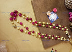 VeroniQ Trends-Beautiful Layered Gold Plated Pearl Kundan And Faux Ruby Beads Mala Necklace Kundan-Gold Plated-Wedding Jewelry-Punjabi Jewelry-South Indian-Thappa Jewelry