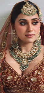 VeroniQ Trends-Traditional Bridal Gold Plated Pachi Kundan Choker Necklace With Earrings And Maang Tika Passa Kundan-Gold Plated-Wedding Jewelry-Punjabi Jewelry-South Indian-Thappa Jewelry
