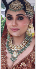 VeroniQ Trends-Traditional Bridal Gold Plated Pachi Kundan Choker Necklace With Earrings And Maang Tika Passa Kundan-Gold Plated-Wedding Jewellery-Punjabi Jewellery-South Indian-Thappa Jewellery