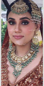 VeroniQ Trends-Traditional Bridal Gold Plated Pachi Kundan Choker Necklace With Earrings And Maang Tika Passa Kundan-Gold Plated-Wedding Jewelry-Punjabi Jewelry-South Indian-Thappa Jewelry