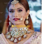 VeroniQ Trends-Traditional Bridal Gold Plated Meenakari Pachi Kundan Choker Necklace With Earrings And Maang Tika Kundan-Gold Plated-Wedding Jewelry-Punjabi Jewelry-South Indian-Thappa Jewelry