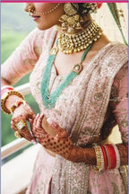 VeroniQ Trends-Traditional Bridal Gold Plated Pachi Kundan Choker And Green Beads Multistrand Long Necklace Pachi Kundan-Gold Plated-Wedding Jewelry-Punjabi Jewelry-South Indian-Thappa Jewelry