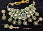 VeroniQ Trends-Traditional Bridal Gold Plated Meenakari Pachi Kundan Choker Necklace With Earrings And Maang Tika Kundan-Gold Plated-Wedding Jewelry-Punjabi Jewelry-South Indian-Thappa Jewelry