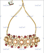 VeroniQ Trends-Party Wear Gold Plated Kundan Choker Necklace With Red Beads Kundan-Gold Plated-Wedding Jewelry-Punjabi Jewelry-South Indian-Thappa Jewelry