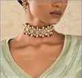 VeroniQ Trends-Party Wear Gold Plated Kundan Choker Necklace With Red Beads Kundan-Gold Plated-Wedding Jewellery-Punjabi Jewellery-South Indian-Thappa Jewellery