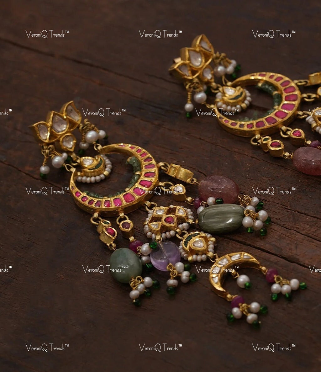 VeroniQ Trends-Traditional Temple Look Gold Plated Kemp Stone Pachi Kundan Choker Necklace Kundan-Gold Plated-Wedding Jewellery-Punjabi Jewellery-South Indian-Thappa Jewellery