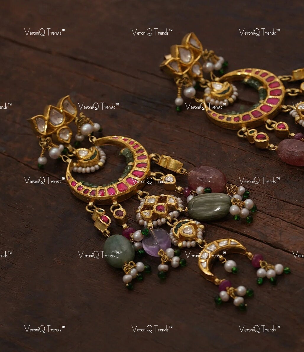 VeroniQ Trends-Traditional Temple Look Gold Plated Kemp Stone Pachi Kundan Choker Necklace Kundan-Gold Plated-Wedding Jewellery-Punjabi Jewellery-South Indian-Thappa Jewellery