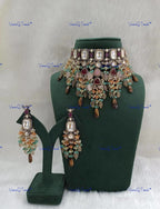 VeroniQ Trends-Victorian Party Wear Gold Plated Kundan Polki Choker Necklace With Multicolour Beads Kundan-Gold Plated-Wedding Jewelry-Punjabi Jewelry-South Indian-Thappa Jewelry