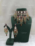 VeroniQ Trends-Victorian Party Wear Gold Plated Kundan Polki Choker Necklace With Multicolour Beads Kundan-Gold Plated-Wedding Jewelry-Punjabi Jewelry-South Indian-Thappa Jewelry