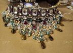 VeroniQ Trends-Victorian Party Wear Gold Plated Kundan Polki Choker Necklace With Multicolour Beads Kundan-Gold Plated-Wedding Jewelry-Punjabi Jewelry-South Indian-Thappa Jewelry