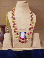VeroniQ Trends-Beautiful Layered Gold Plated Pearl Kundan And Faux Ruby Beads Mala Necklace Kundan-Gold Plated-Wedding Jewelry-Punjabi Jewelry-South Indian-Thappa Jewelry