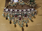 VeroniQ Trends-Victorian Party Wear Gold Plated Kundan Polki Choker Necklace With Multicolour Beads Kundan-Gold Plated-Wedding Jewelry-Punjabi Jewelry-South Indian-Thappa Jewelry