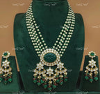 VeroniQ Trends-Beautiful Green Carved Stone Gold Plated Multistrand Pearl Polki Long Necklace Polki-Gold Plated-Wedding Jewelry-Punjabi Jewelry-South Indian-Thappa Jewelry