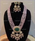 VeroniQ Trends-Beautiful Green Carved Stone Gold Plated Multistrand Pearl Polki Long Necklace Polki-Gold Plated-Wedding Jewelry-Punjabi Jewelry-South Indian-Thappa Jewelry