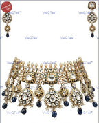 VeroniQ Trends-Beautiful Gold Plated Blue Meenakari Pachi Kundan Choker Necklace Pachi Kundan-Gold Plated-Wedding Jewelry-Punjabi Jewelry-South Indian-Thappa Jewelry
