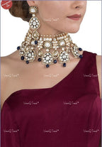 VeroniQ Trends-Beautiful Gold Plated Blue Meenakari Pachi Kundan Choker Necklace Pachi Kundan-Gold Plated-Wedding Jewelry-Punjabi Jewelry-South Indian-Thappa Jewelry