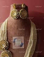 VeroniQ Trends-Beautiful Multistrand Floral Style Gold Plated Pearl Kundan Long Necklace Kundan-Gold Plated-Wedding Jewelry-Punjabi Jewelry-South Indian-Thappa Jewelry