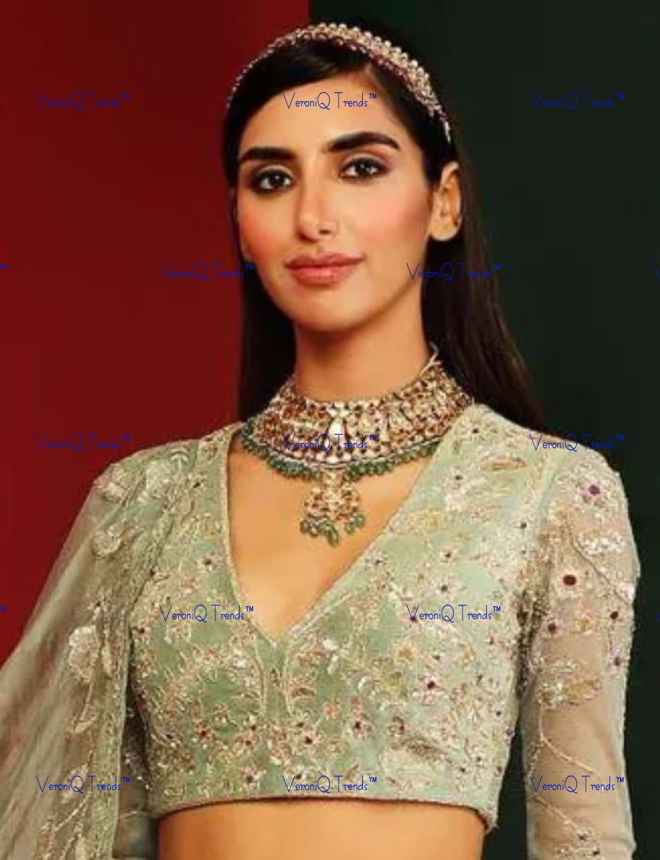 VeroniQ Trends-Bridal Gold Plated Polki Pachi Kundan Choker Necklace With Green Beads Polki Pachi Kundan-Gold Plated-Wedding Jewellery-Punjabi Jewellery-South Indian-Thappa Jewellery