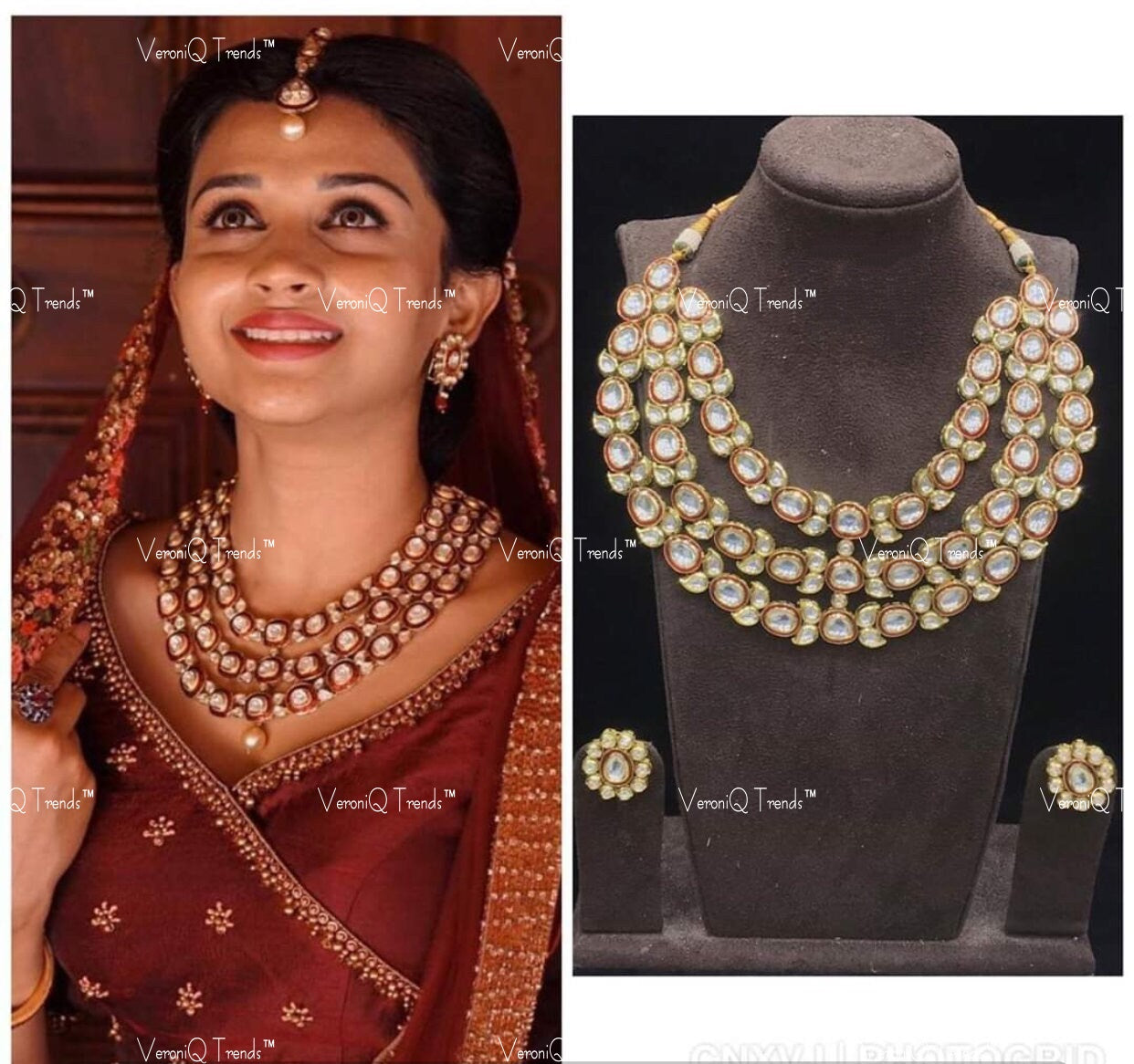 VeroniQ Trends-Beautiful Multilayer Gold Plated Kundan Necklace Kundan-Gold Plated-Wedding Jewellery-Punjabi Jewellery-South Indian-Thappa Jewellery