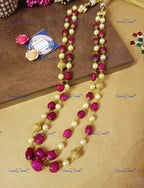 VeroniQ Trends-Beautiful Layered Gold Plated Pearl Kundan And Faux Ruby Beads Mala Necklace Kundan-Gold Plated-Wedding Jewelry-Punjabi Jewelry-South Indian-Thappa Jewelry