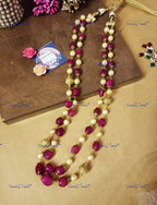 VeroniQ Trends-Beautiful Layered Gold Plated Pearl Kundan And Faux Ruby Beads Mala Necklace Kundan-Gold Plated-Wedding Jewelry-Punjabi Jewelry-South Indian-Thappa Jewelry