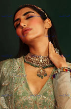 VeroniQ Trends-Bridal Gold Plated Polki Pachi Kundan Choker Necklace With Green Beads Polki Pachi Kundan-Gold Plated-Wedding Jewelry-Punjabi Jewelry-South Indian-Thappa Jewelry