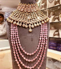 VeroniQ Trends-Traditional Bridal Look Gold Plated Pachi Kundan Choker And Multistrand Faux Ruby Beaded Long Necklace Kundan-Gold Plated-Wedding Jewellery-Punjabi Jewellery-South Indian-Thappa Jewellery
