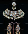 VeroniQ Trends-Traditional Bridal Look Gold Plated Pearl Pachi Kundan Choker Necklace With Earrings And Maang Tika Kundan-Gold Plated-Wedding Jewellery-Punjabi Jewellery-South Indian-Thappa Jewellery