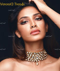 VeroniQ Trends-Elegant Gold Plated Kundan Choker Necklace Kundan-Gold Plated-Wedding Jewellery-Punjabi Jewellery-South Indian-Thappa Jewellery
