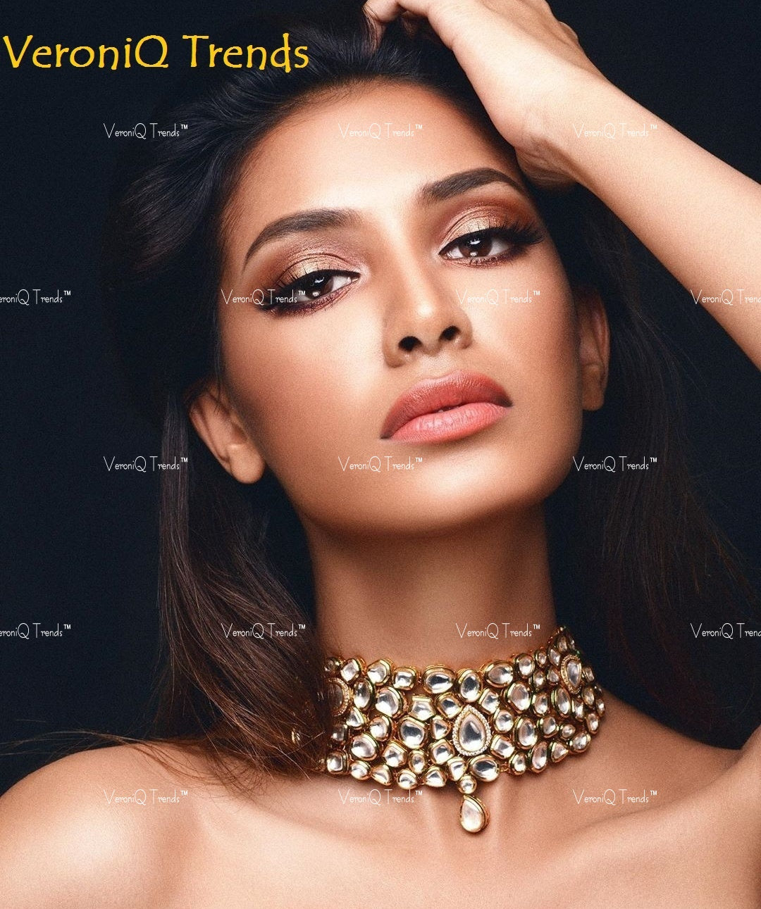 VeroniQ Trends-Elegant Gold Plated Kundan Choker Necklace Kundan-Gold Plated-Wedding Jewellery-Punjabi Jewellery-South Indian-Thappa Jewellery